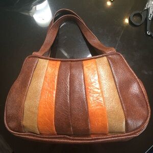 Vintage Naugahyde Brown, Tan, and Orange Leather Purse Pocketbook Bag